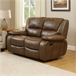 Licot Manual Double Recliner Loveseat-Glossy Brown Leather-64 Inch