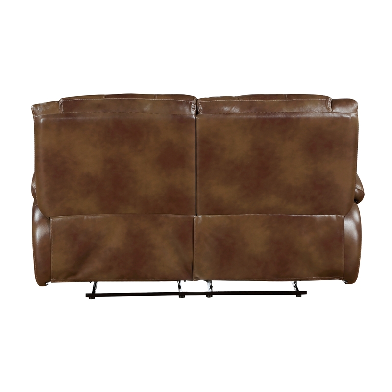 Licot Manual Double Recliner Loveseat-Glossy Brown Leather-64 Inch