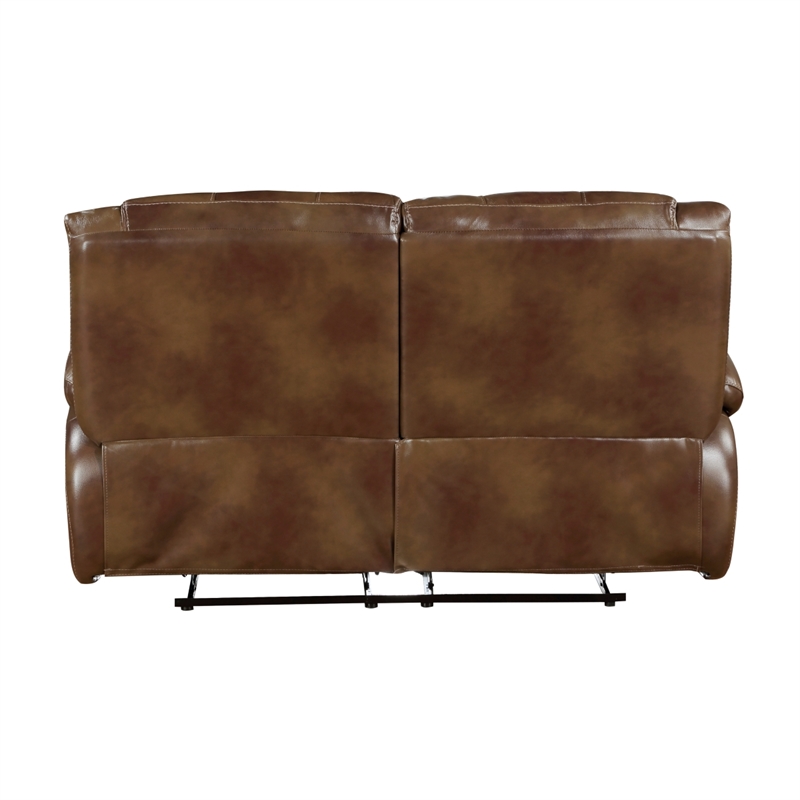 Licot Manual Double Recliner Loveseat-Glossy Brown Leather-64 Inch