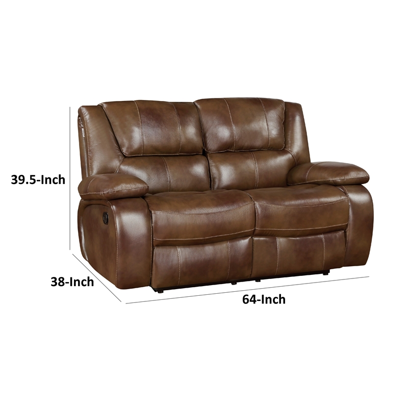 Licot Manual Double Recliner Loveseat-Glossy Brown Leather-64 Inch