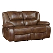 Licot Manual Double Recliner Loveseat-Glossy Brown Leather-64 Inch