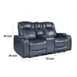 Ezia Power Double Recliner Loveseat-Console-Blue Leather-74 Inch