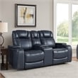 Ezia Power Double Recliner Loveseat-Console-Blue Leather-74 Inch