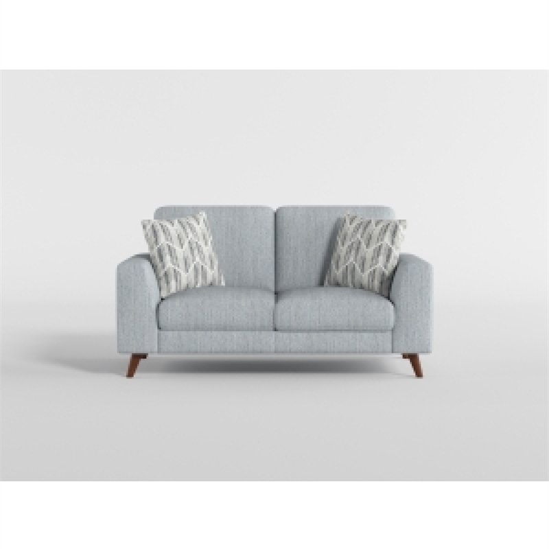 Ricca Loveseat with 2 Pillows-Blue Gray Chenille-Brown Legs-64 Inch