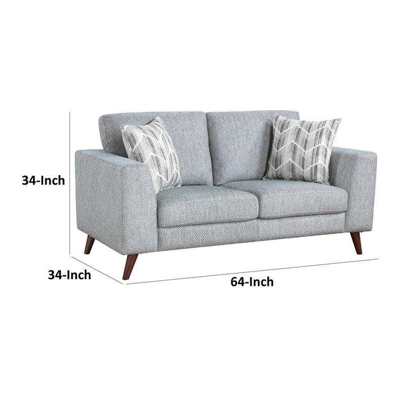 Ricca Loveseat with 2 Pillows-Blue Gray Chenille-Brown Legs-64 Inch