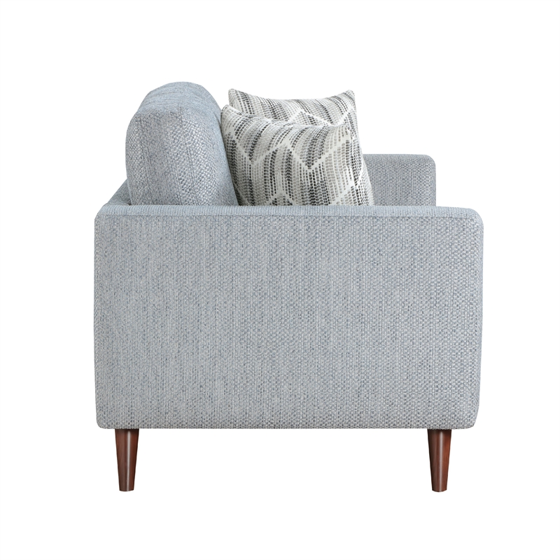 Ricca Loveseat with 2 Pillows-Blue Gray Chenille-Brown Legs-64 Inch
