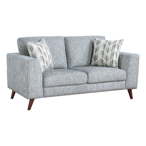 Ricca Loveseat with 2 Pillows-Blue Gray Chenille-Brown Legs-64 Inch