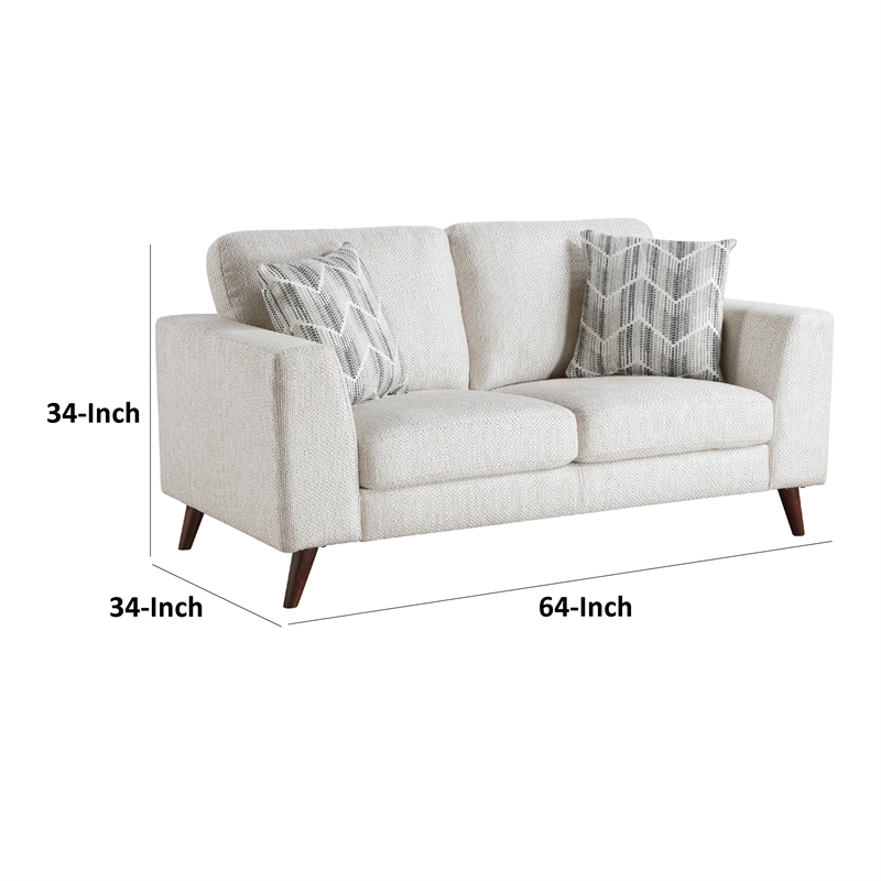 Ricca Loveseat with 2 Pillows-Cloud White Chenille-Wood-64 Inch