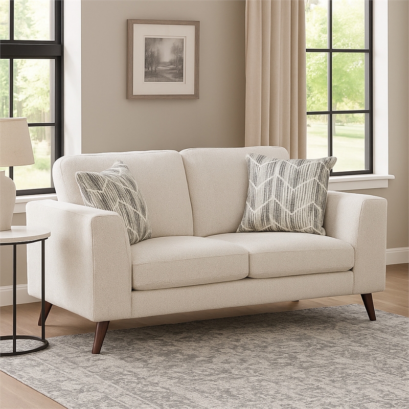 Ricca Loveseat with 2 Pillows-Cloud White Chenille-Wood-64 Inch