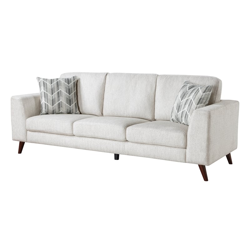 Ricca Sofa with 2 Pillows-Cloud White Chenille-Brown Legs-87 Inch
