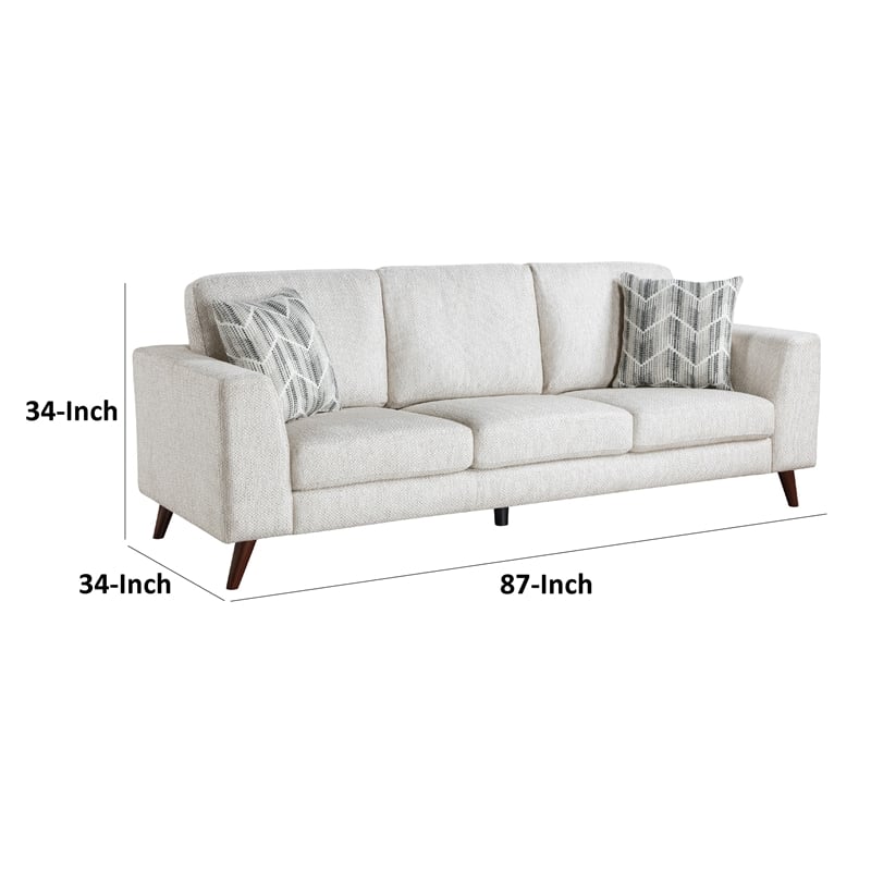 Ricca Sofa with 2 Pillows-Cloud White Chenille-Brown Legs-87 Inch
