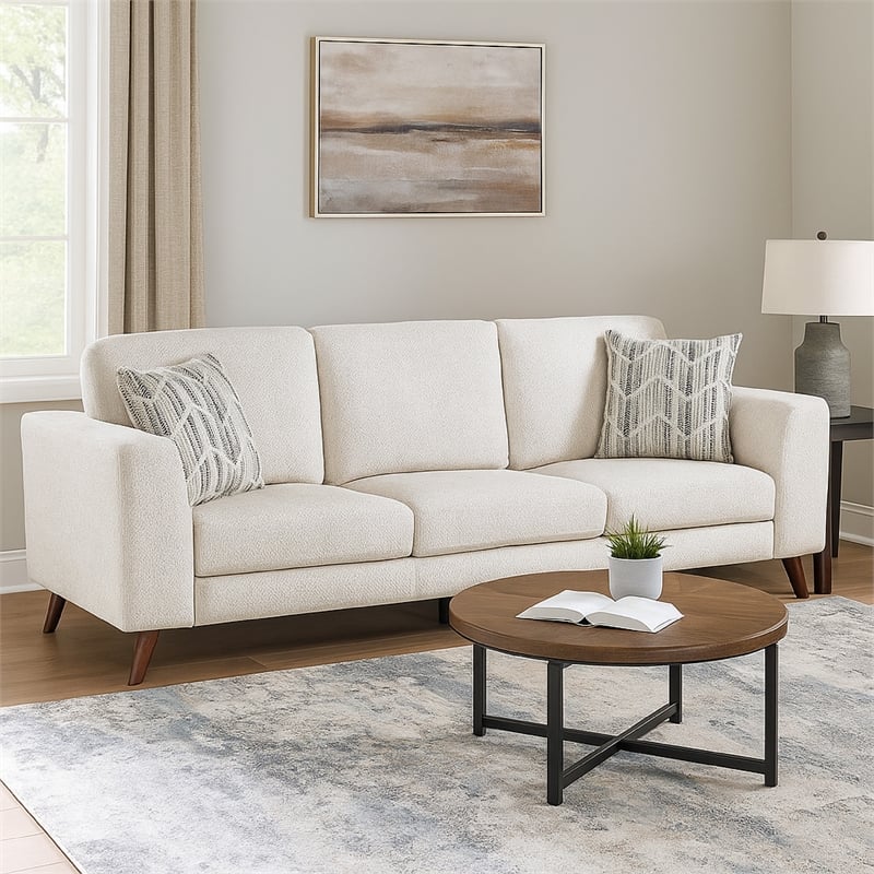 Ricca Sofa with 2 Pillows-Cloud White Chenille-Brown Legs-87 Inch