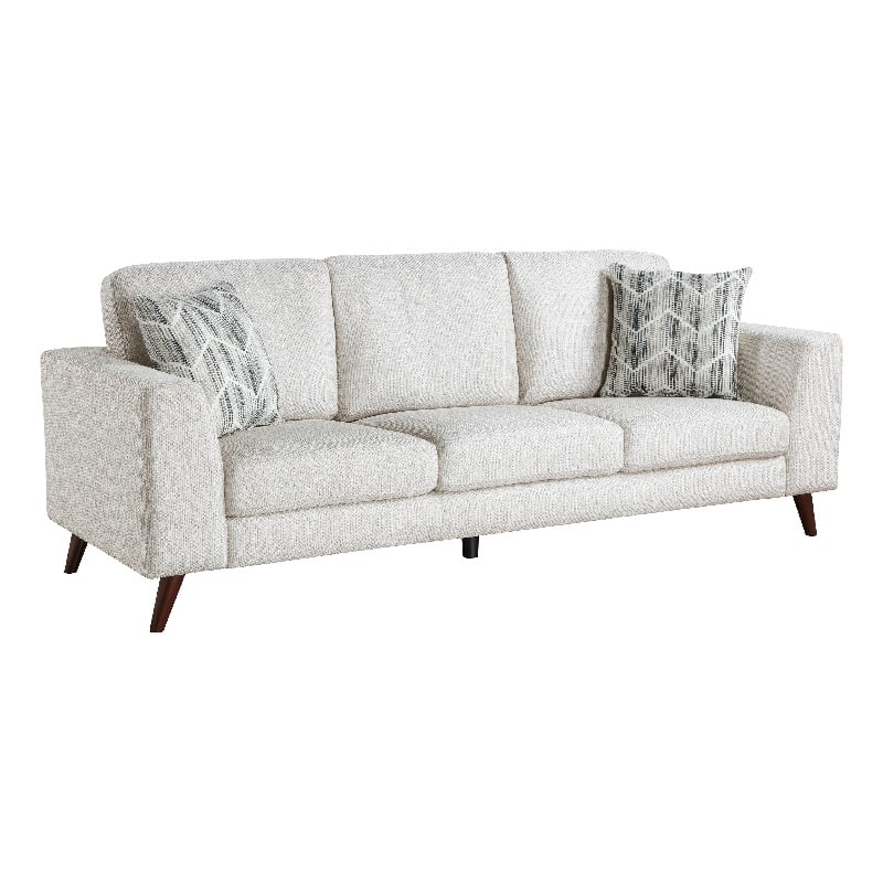 Ricca Sofa with 2 Pillows-Cloud White Chenille-Brown Legs-87 Inch