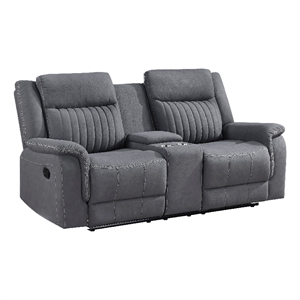 Lenny Manual Reclining Loveseat-Cup Holders-Gray Microfiber-75 Inch