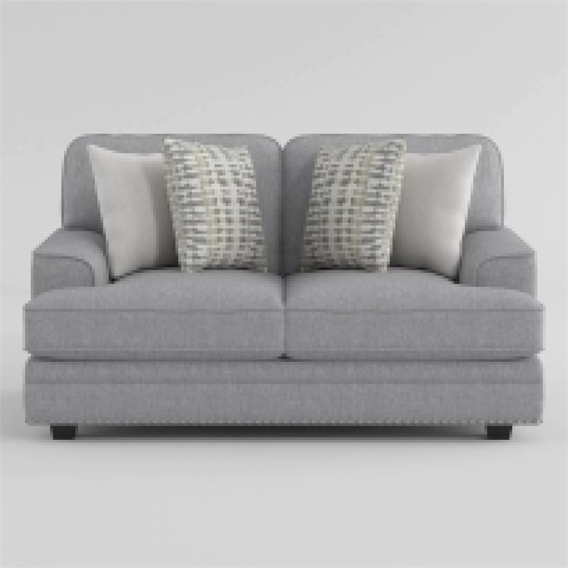 Brady Loveseat with 4 Pillows-Gray Chenille-Nailhead Trim-66 Inch