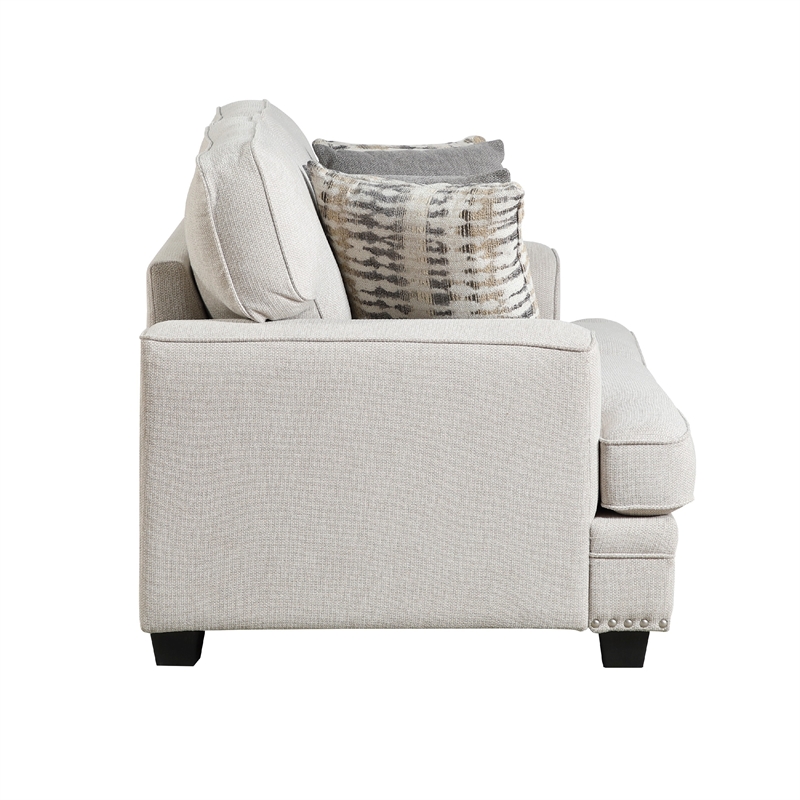 Brady Loveseat with 4 Pillows-Sand Brown Chenille-Nailhead-66 Inch