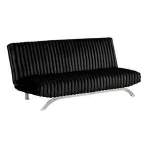 Villy Futon Sofa Bed-Chrome Metal Legs-Black Channel Tufted Fabric