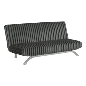 Villy Futon Sofa Bed-Chrome Metal Legs-Charcoal Channel Tuft Fabric