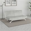 Villy Futon Sofa Bed-Chrome Metal Legs-Gray Channel Tufted Fabric
