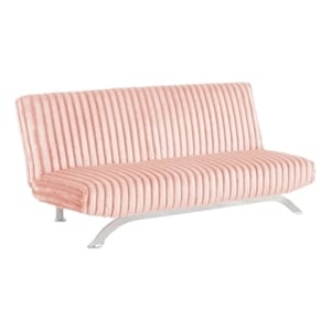 Villy Futon Sofa Bed-Chrome Metal Legs-Pink Channel Tufted Fabric