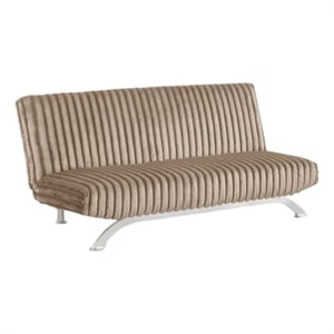 Villy Futon Sofa Bed-Chrome Metal Legs-Taupe Channel Tufted Fabric