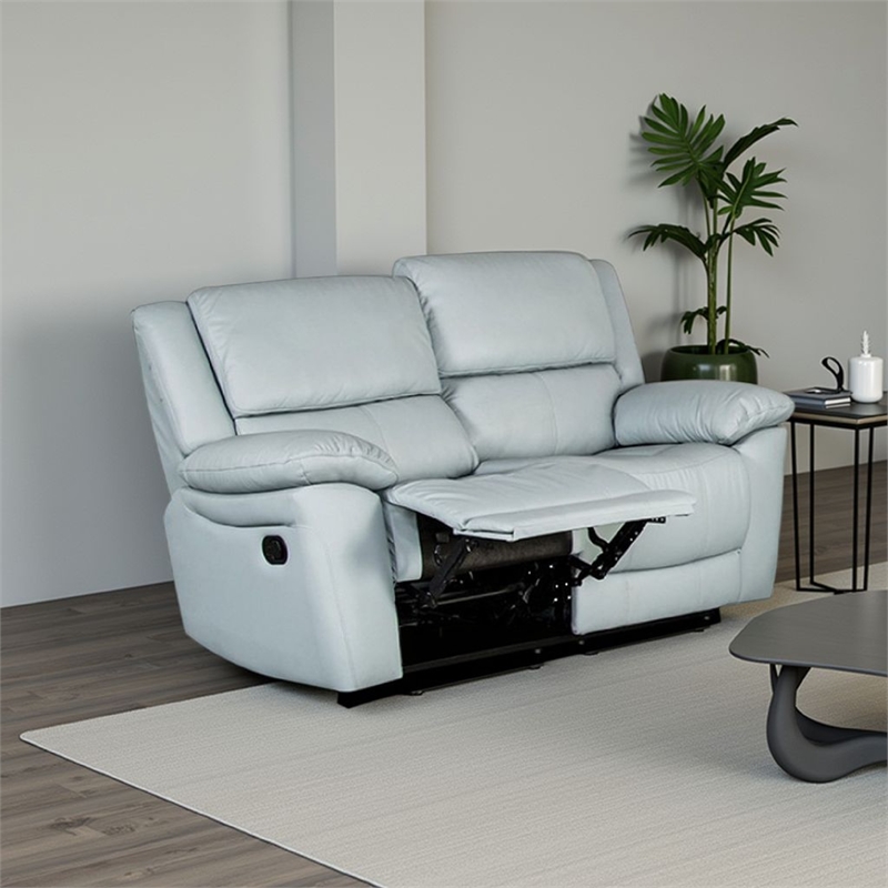 Larus Manual Loveseat-Powder Blue Leather Match-Pillow Top Arms-60 Inch