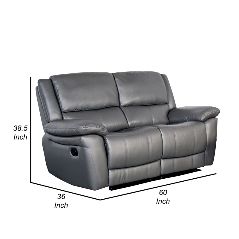Larus Manual Loveseat-Dark Gray Leather Match-Pillow Top Arms-60 Inch