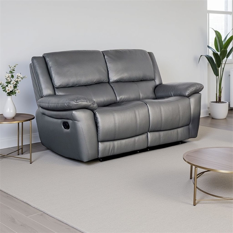Larus Manual Loveseat-Dark Gray Leather Match-Pillow Top Arms-60 Inch