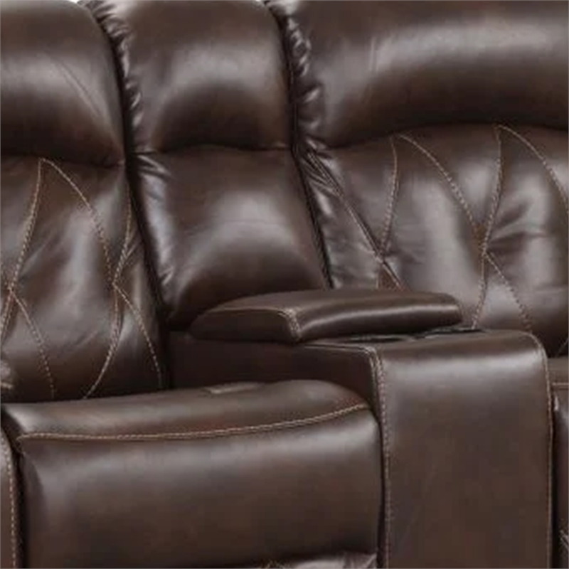 Kesy Manual Recliner Loveseat-Pillow Top Arms-Brown Faux Leather