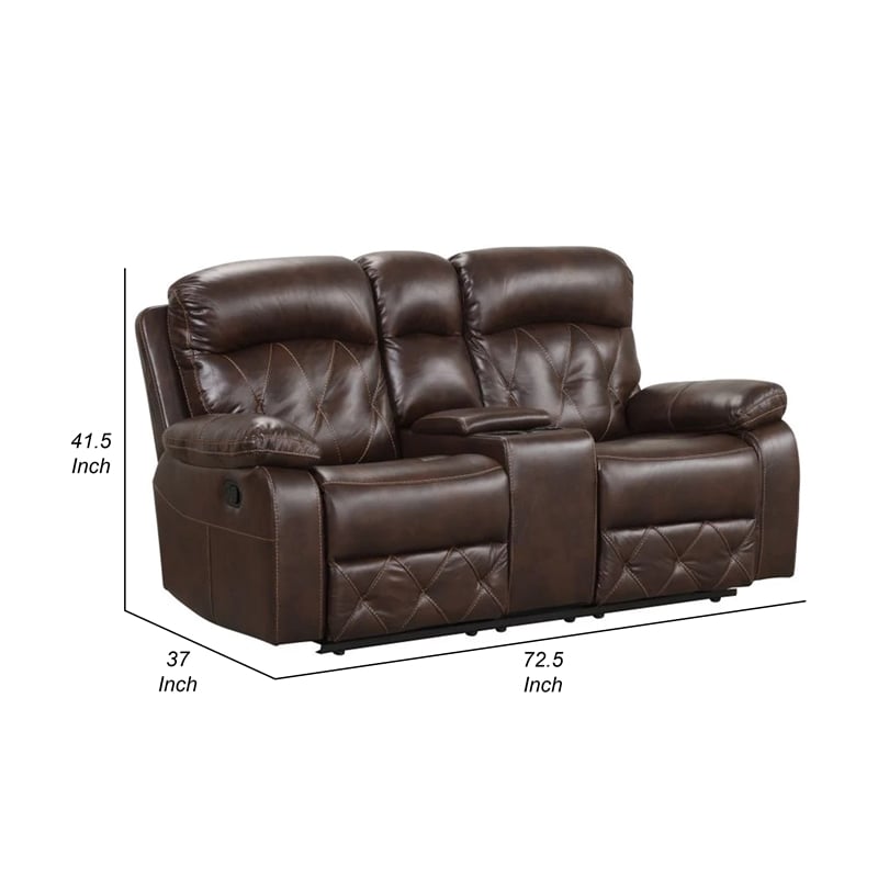 Kesy Manual Recliner Loveseat-Pillow Top Arms-Brown Faux Leather