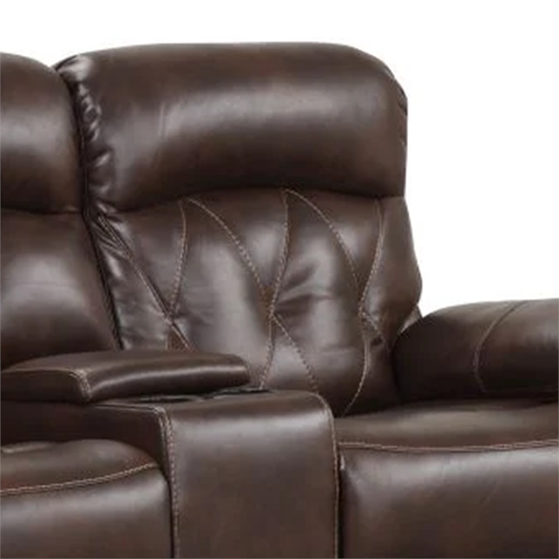 Kesy Manual Recliner Loveseat-Pillow Top Arms-Brown Faux Leather