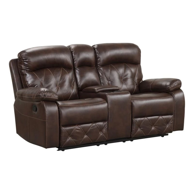 Kesy Manual Recliner Loveseat-Pillow Top Arms-Brown Faux Leather