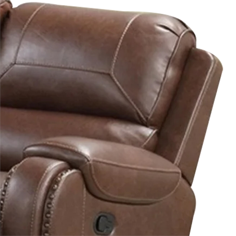 Teli Manual Recliner Loveseat with Console and USB Port-Dark Brown Faux Leather