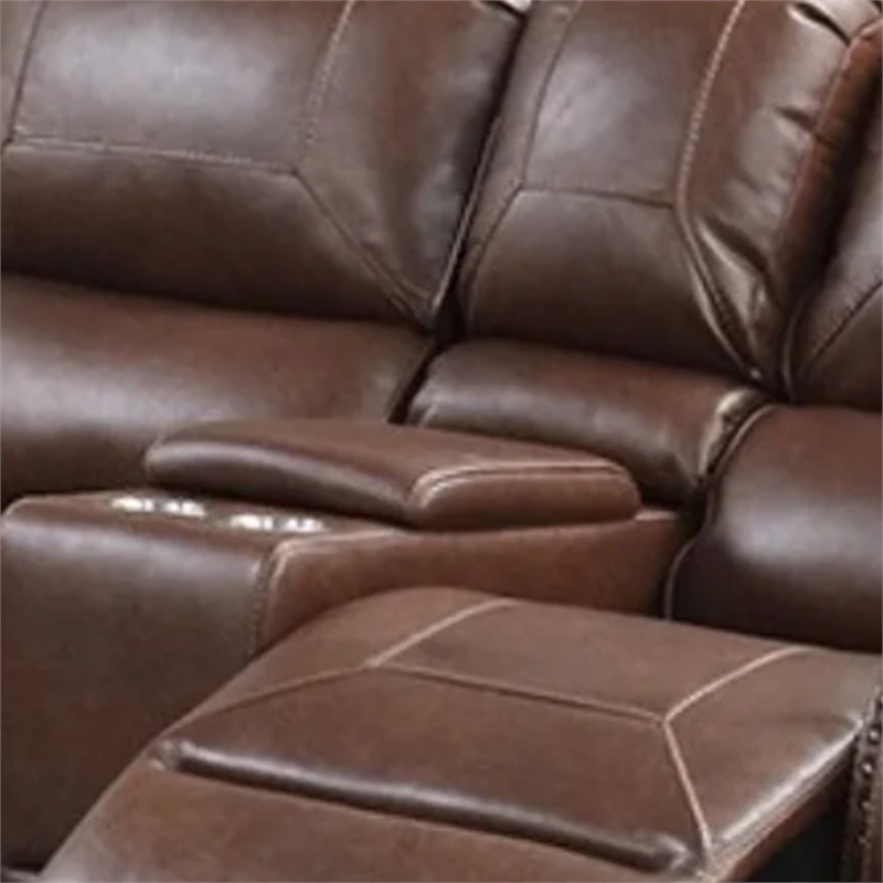 Teli Manual Recliner Loveseat with Console and USB Port-Dark Brown Faux Leather