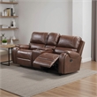Teli Manual Recliner Loveseat with Console and USB Port-Dark Brown Faux Leather