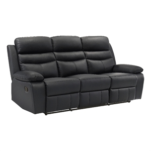 Hanna Manual Double Reclining Sofa-Black Top Grain Leather-87 Inch