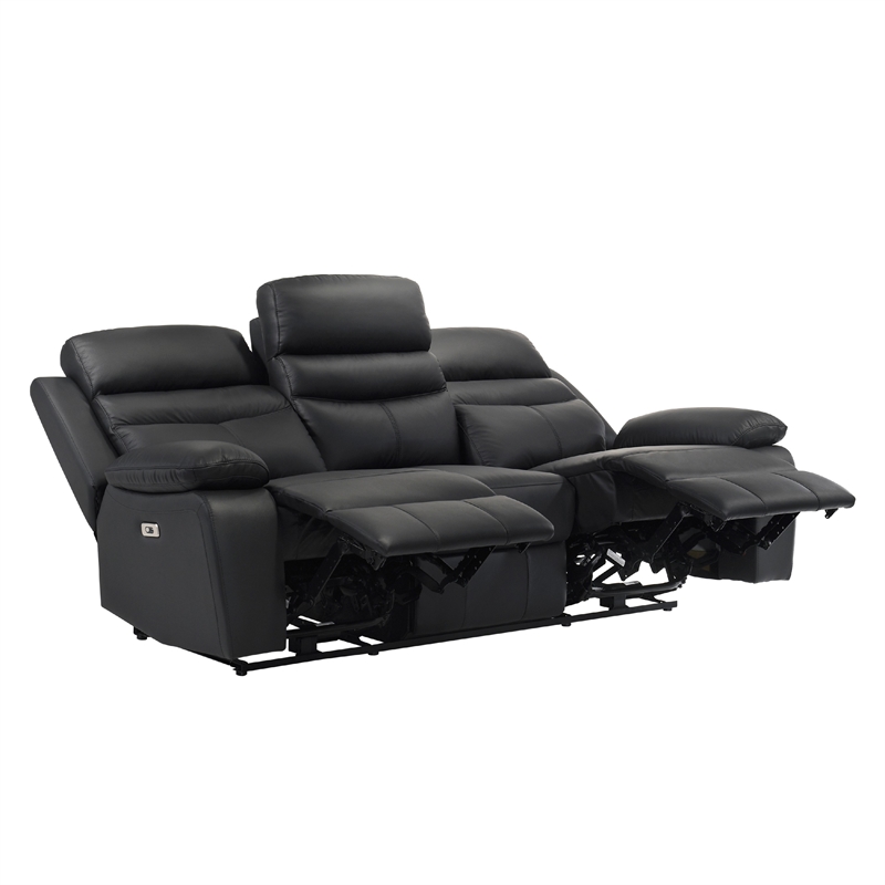 Hanna Power Dual Reclining Sofa-Black Top Grain Leather-USB-87 Inch