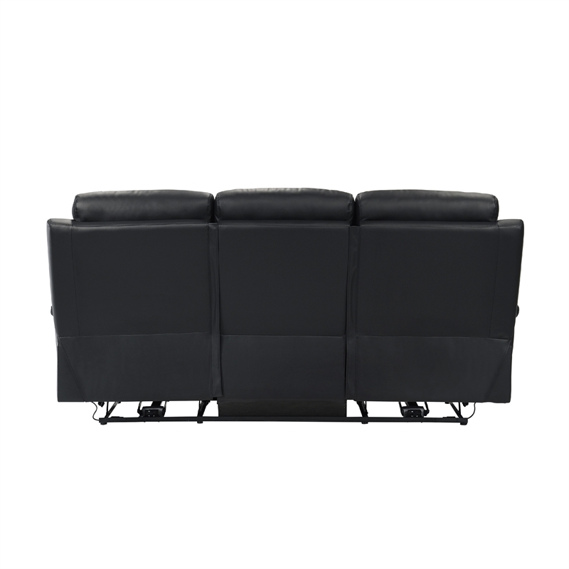 Hanna Power Dual Reclining Sofa-Black Top Grain Leather-USB-87 Inch
