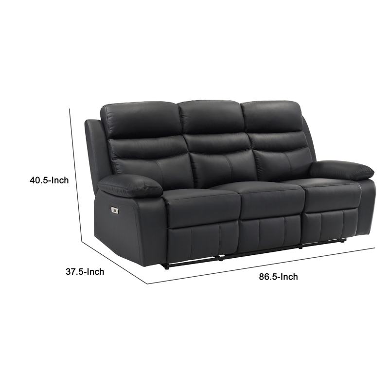 Hanna Power Dual Reclining Sofa-Black Top Grain Leather-USB-87 Inch