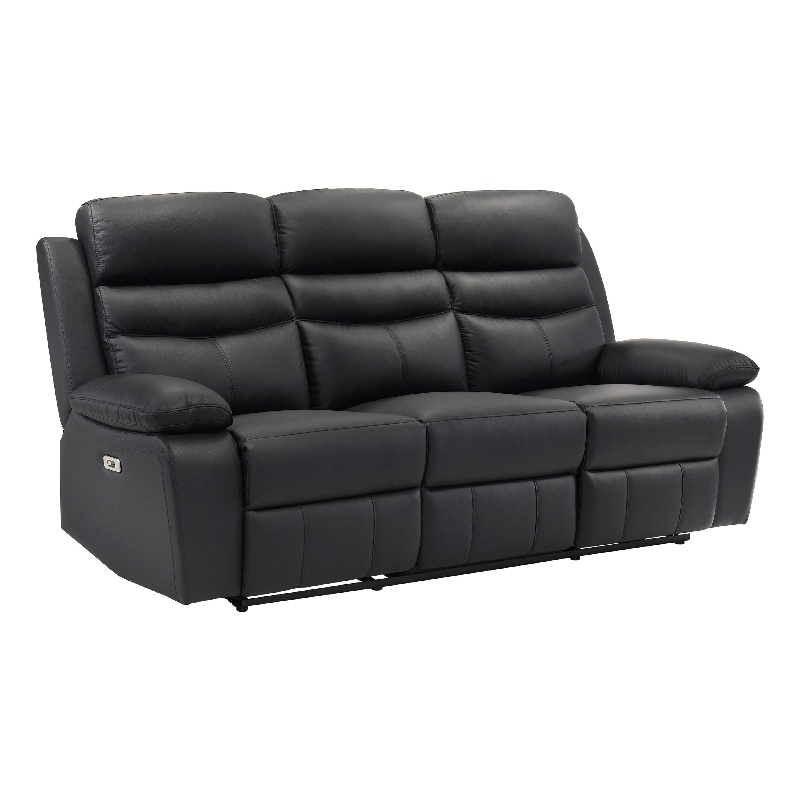 Hanna Power Dual Reclining Sofa-Black Top Grain Leather-USB-87 Inch