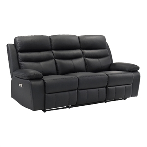 Hanna Power Dual Reclining Sofa-Black Top Grain Leather-USB-87 Inch