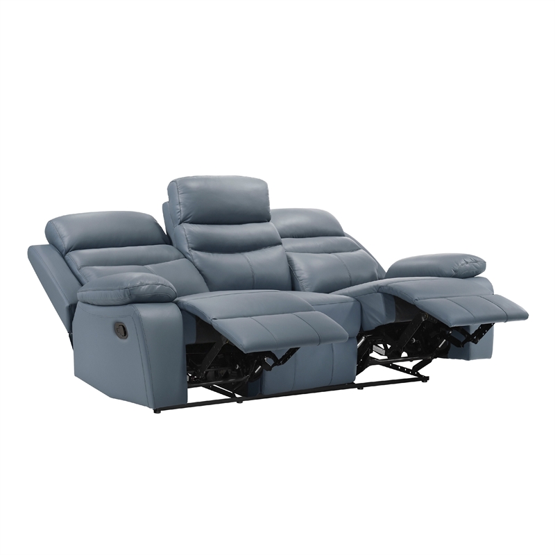 Hanna Manual Double Reclining Sofa-Blue Top Grain Leather-87 Inch