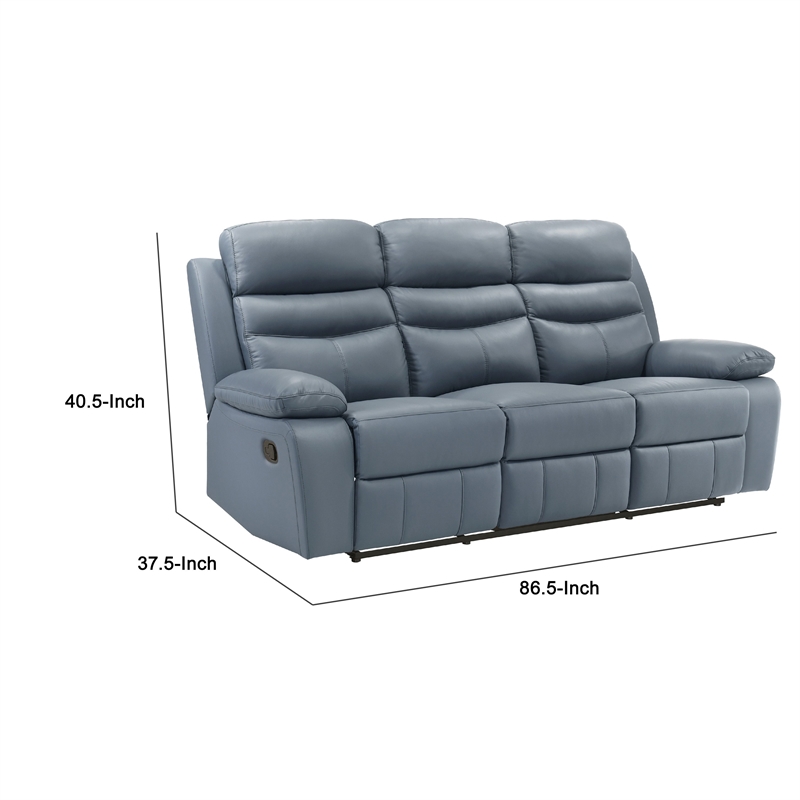 Hanna Manual Double Reclining Sofa-Blue Top Grain Leather-87 Inch