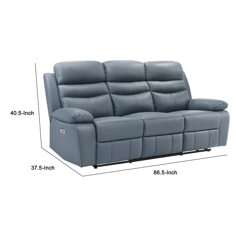 Hanna Power Double Reclining Sofa-Blue Grain Leather-USB-87 Inch