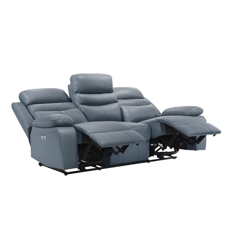 Hanna Power Double Reclining Sofa-Blue Grain Leather-USB-87 Inch