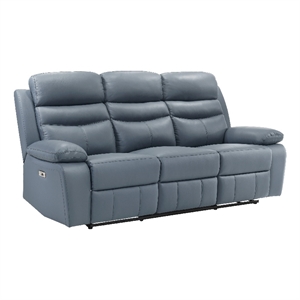 Hanna Power Double Reclining Sofa-Blue Grain Leather-USB-87 Inch