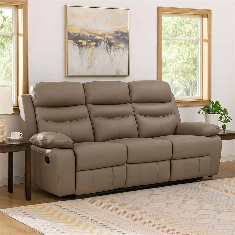 Hanna Manual Double Recliner Sofa-Latte Brown Grain Leather-87 Inch