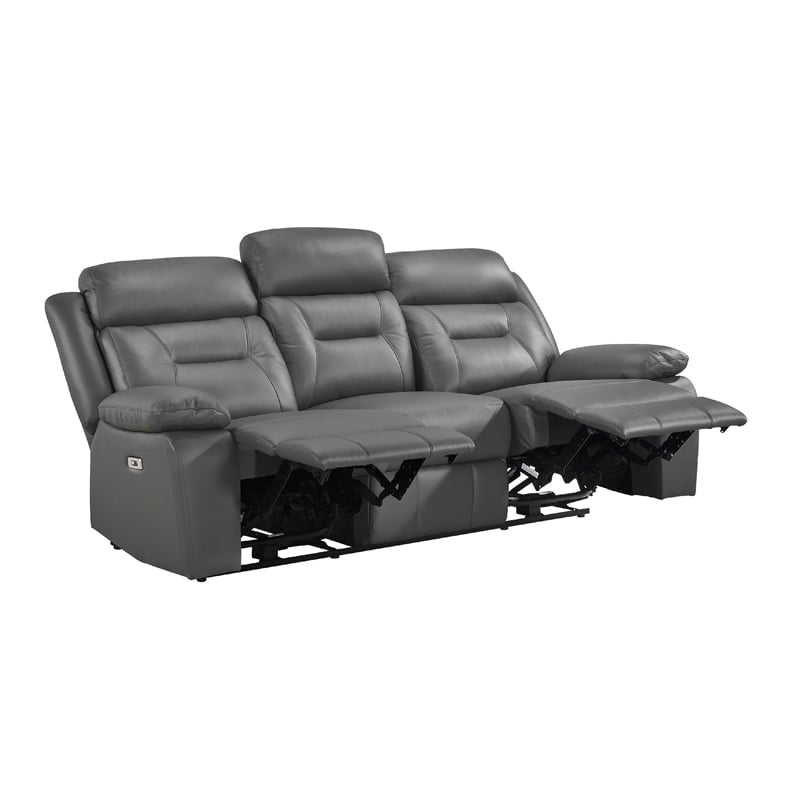 Conia Power Double Recliner Sofa-Dark Gray Leather-USB-87 Inch