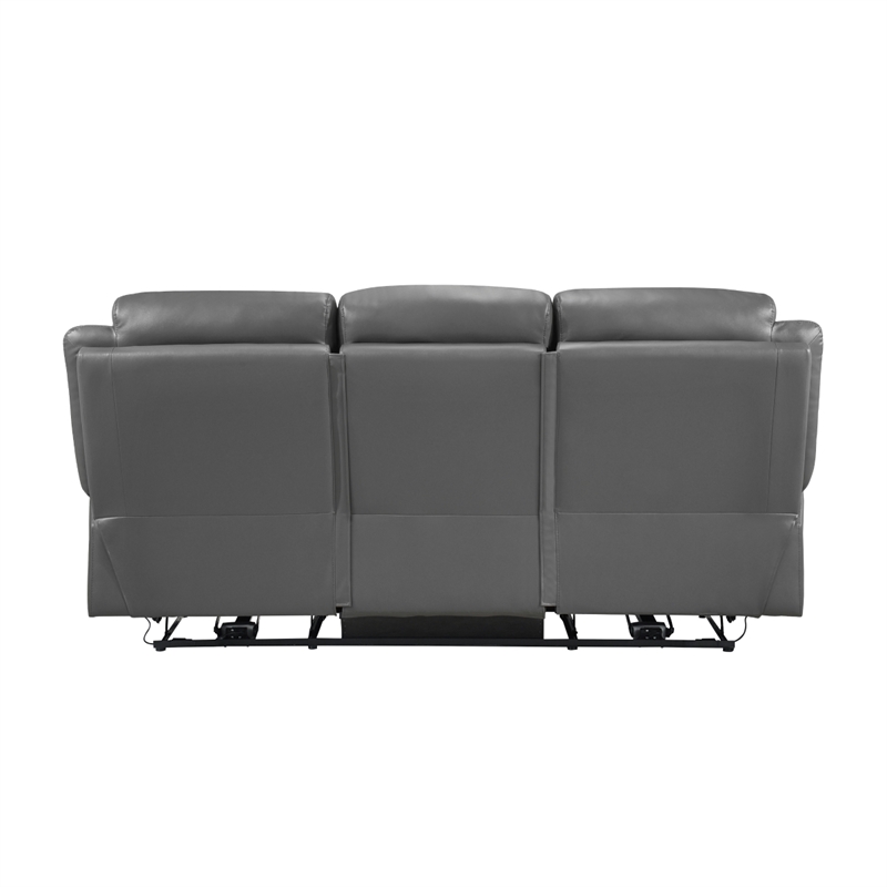 Conia Power Double Recliner Sofa-Dark Gray Leather-USB-87 Inch