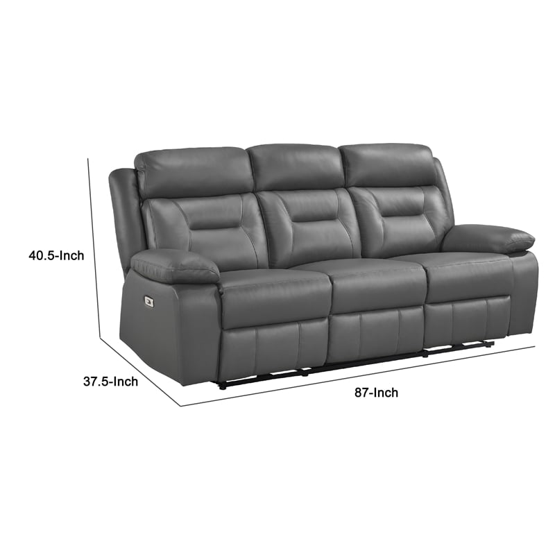 Conia Power Double Recliner Sofa-Dark Gray Leather-USB-87 Inch